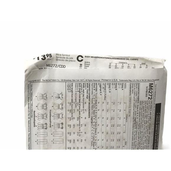 MCCALL'S M6272 Child's SIZES: 2,3,4,5; DRESSES, LEGGINGS TOPS Sewing Pattern - Picture 3 of 7